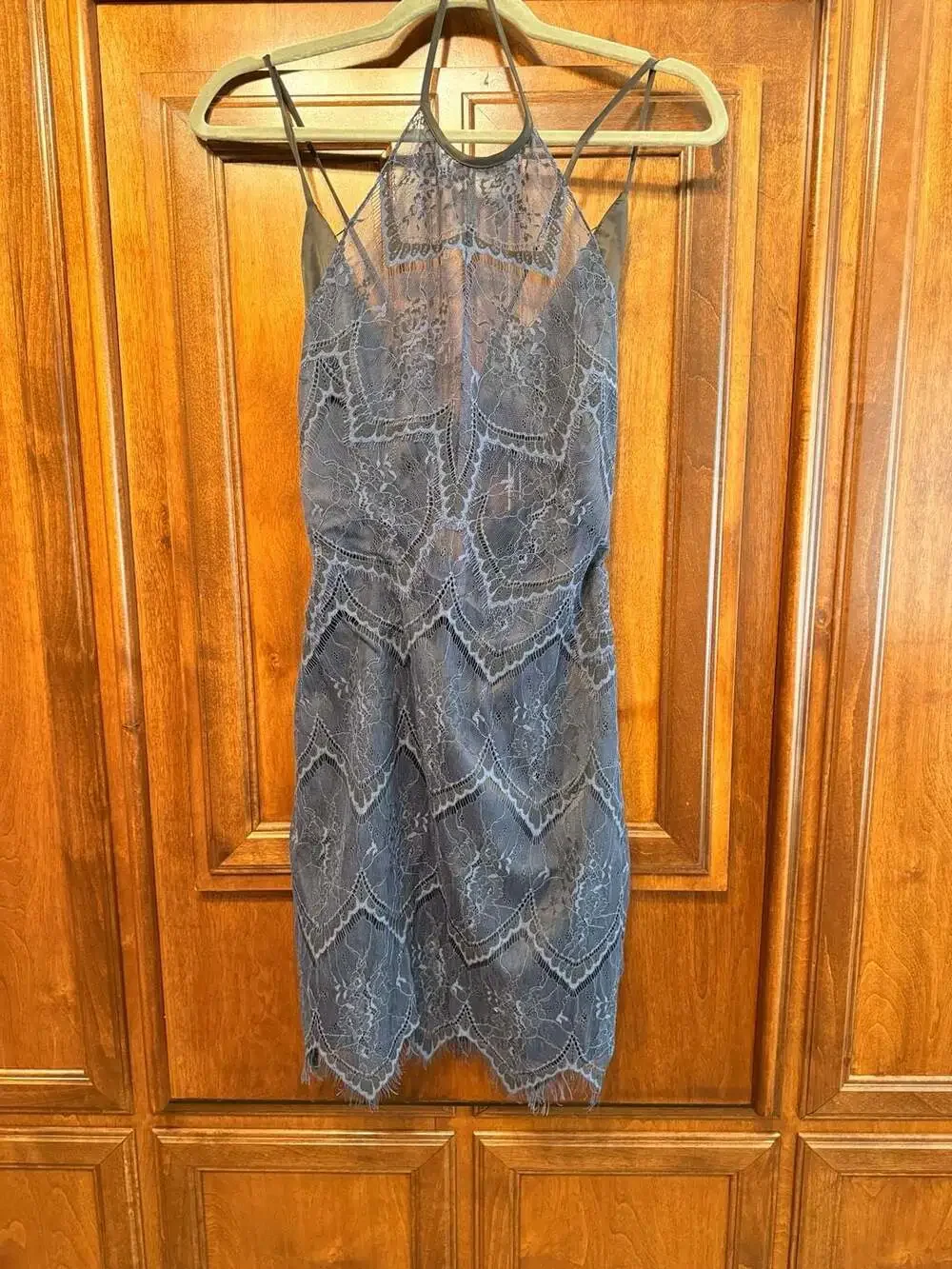 Free People Nothing Like This Lace Lace Mini Dress in Slate Blue Size 8